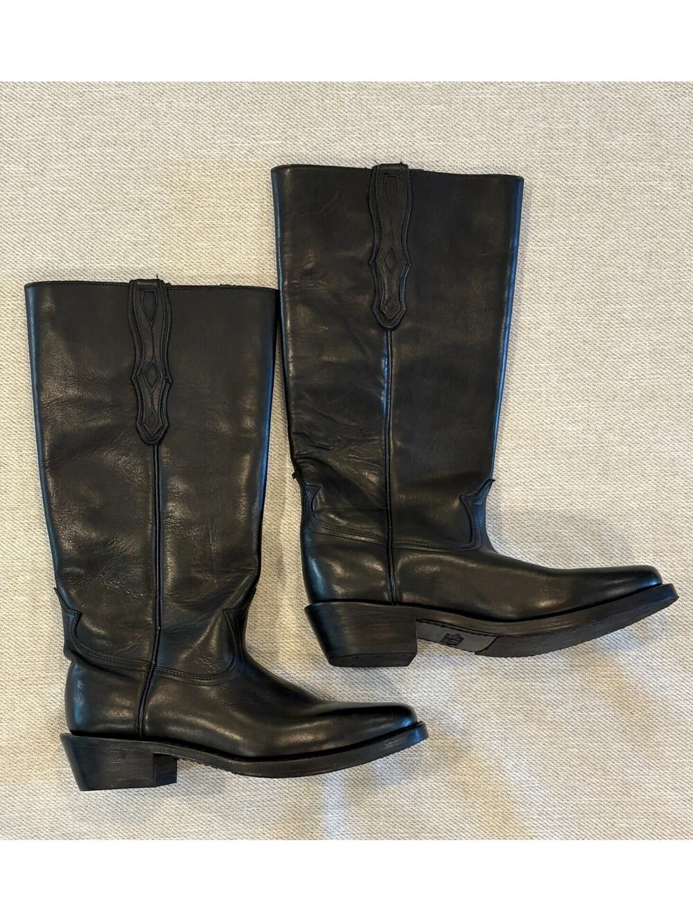 Oak Tree Farms Frontier Collection Black Leather Tall Cowboy Boots Square Toe